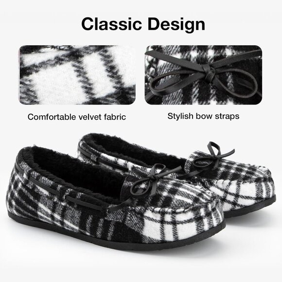 Women's Black White Faux Fur Warm Winter Cozy Rubber Sole Slippers Boot Shoes - Picture 3 of 6